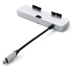 Satechi USB-C Clamp Hub Pro fastgjort til iMac, med USB-porte og kortlæsere for bedre tilslutningsmuligheder.