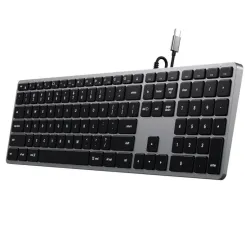 Satechi W3 USB-C Wired Backlit Keyboard i aluminium med numerisk tastatur til Mac & iOS.