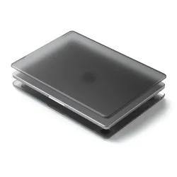 Dark clear Satechi Eco Hardshell Case for 2022 MacBook Air M2 with anti-slip feet and precise port cutouts.