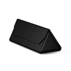 Satechi FindAll Vegan-Leather Glasses Case in black with AirTag pocket, magnetic closure, and microfiber interior for scratch protection